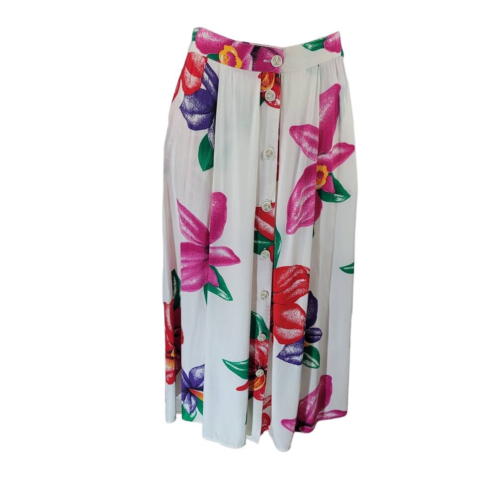 Claus White Hibiscus Floral Vacation Cruise Hawiian Vintage Skirt 10